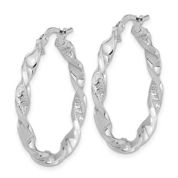 14k White Gold Polished and Textured Twisted Hoop Earrings - Picture 4 of 4